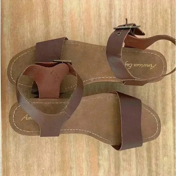 American Eagle 9.5 Women Brown Faux Wood Ankle‎ Strap Clog Heel Platform Sandals - Picture 7 of 9